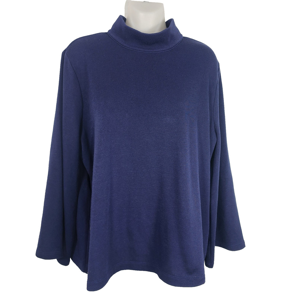 Chico's Weekends Women Fleece Sweatshirt Size Large Blue Mock Neck Pullover Zip